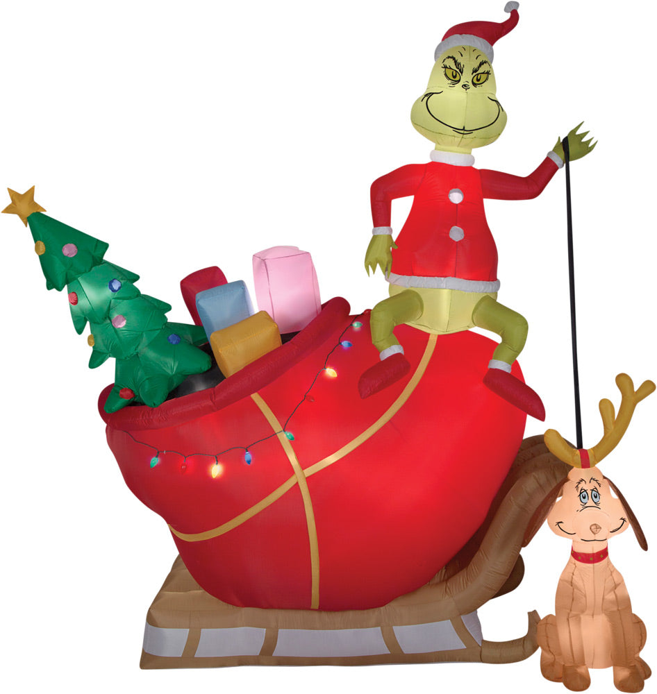 Airblown-grinch Max In Sleigh