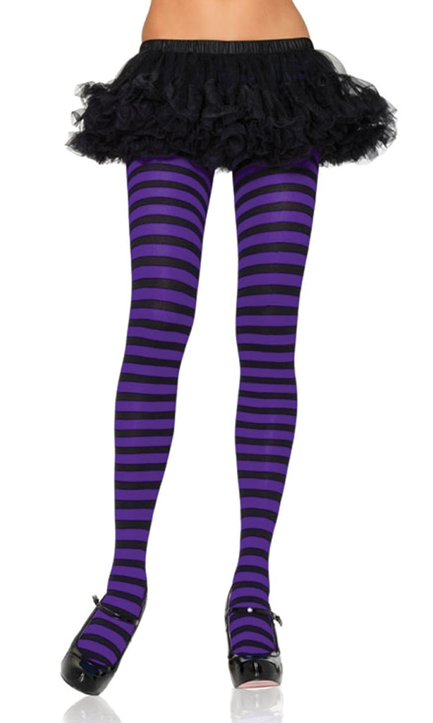 Tights Striped Black Purple