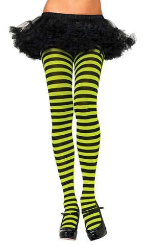 Tights Striped Blk Neon Green