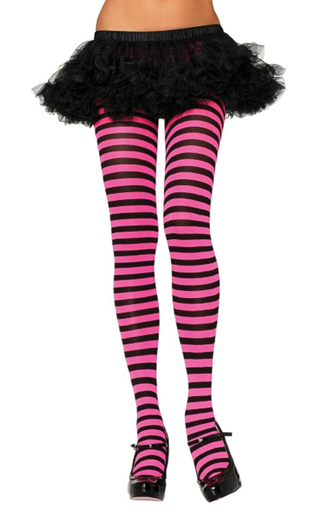 Tights Striped Blk Neon Pink