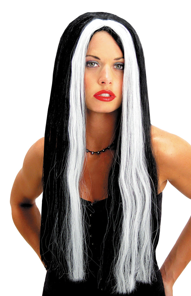 Wig 24 Inch Black W Wht Streak