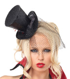 Mini Top Hat Glitter W Veil Bk