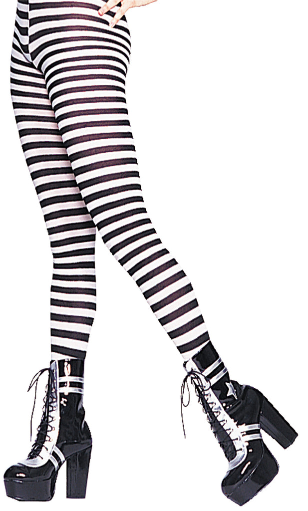 Tights Striped Bk/wt Plus