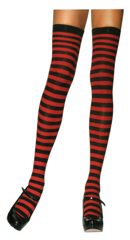 Stockings Thi Hi Striped Bk/rd