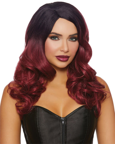 Long Wavy Black-burgundy Ombr